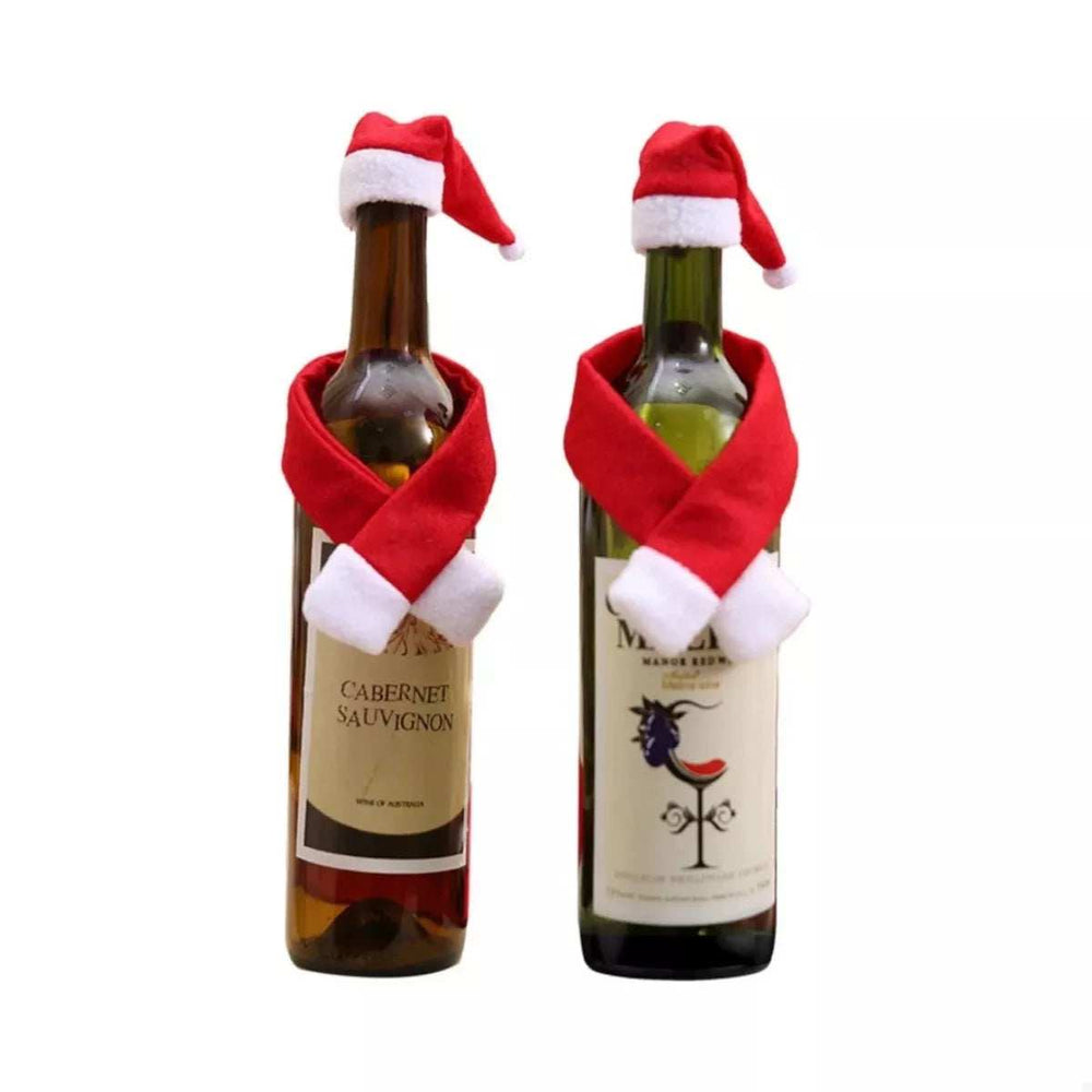 2 Piece Christmas Wine Bottle Santa Hat & Scarf Decorative Covers - Trendsi - Flyclothing LLC