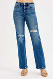 RISEN Full Size Tummy Control High Rise Straight Distressed Jeans Plus Size - Trendsi - Flyclothing LLC