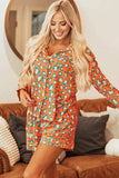 Leopard Collared Neck Long Sleeve Top and Shorts Lounge Set - Trendsi - Flyclothing LLC