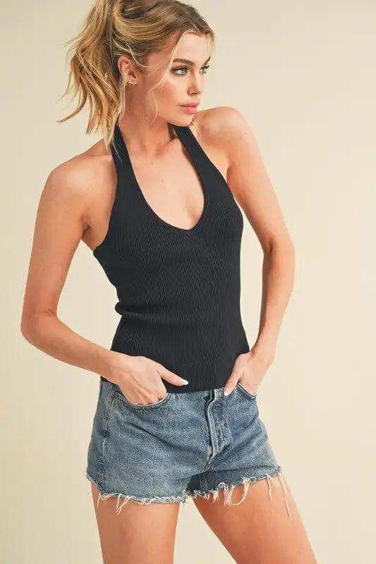 Aemi + Co Ribbed Halter Neck Cami - Trendsi - Flyclothing LLC
