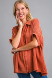 Umgee Full Size Cotton Gauze Mineral Wash Button Down Shirt Plus Size - Trendsi - Flyclothing LLC