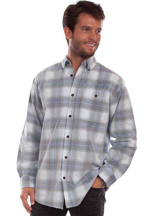 Scully Leather Farthest Point Blue-Gray Corduroy Plaid Shirt - Scully Leather - Flyclothing LLC