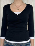 Contrast Trim Long Sleeve T-Shirt - Trendsi - Flyclothing LLC