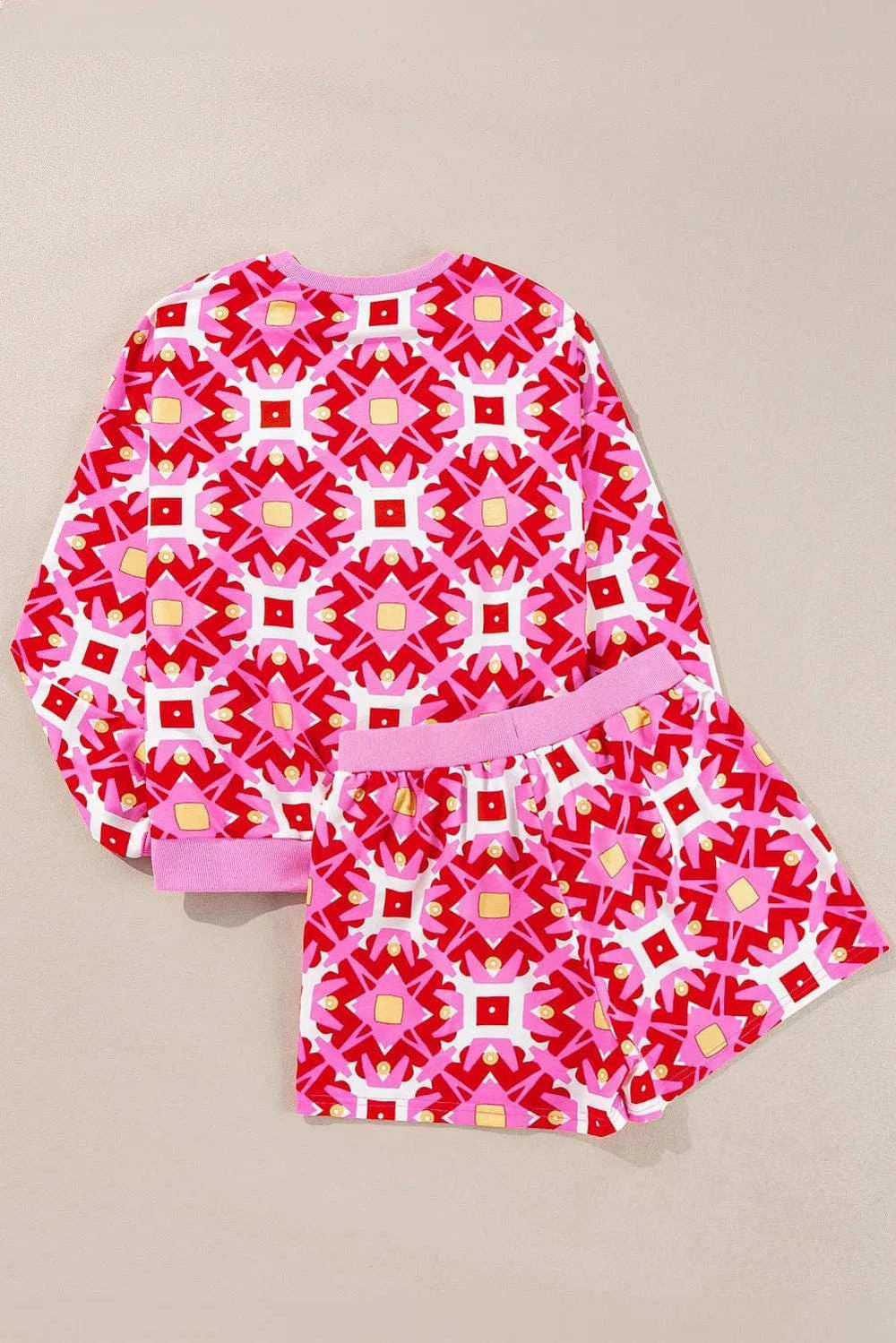 Geometric Round Neck Top and Shorts Set - Trendsi - Flyclothing LLC