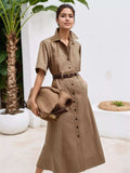 Button Front Short Sleeve Shirt Dress - Trendsi - Flyclothing LLC