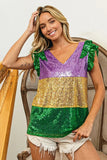 BiBi Mardi Gras Sequin Color Block Ruffled Top - Trendsi - Flyclothing LLC