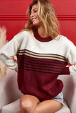 BiBi Color Block Sweater With Stripe Yoke - Trendsi - Flyclothing LLC