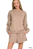 Zenana Scuba Long Sleeve Sweatshirt and Shorts Set - Trendsi - Flyclothing LLC