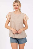 Ces Femme Round Neck Floral Short Sleeve Top - Trendsi - Flyclothing LLC