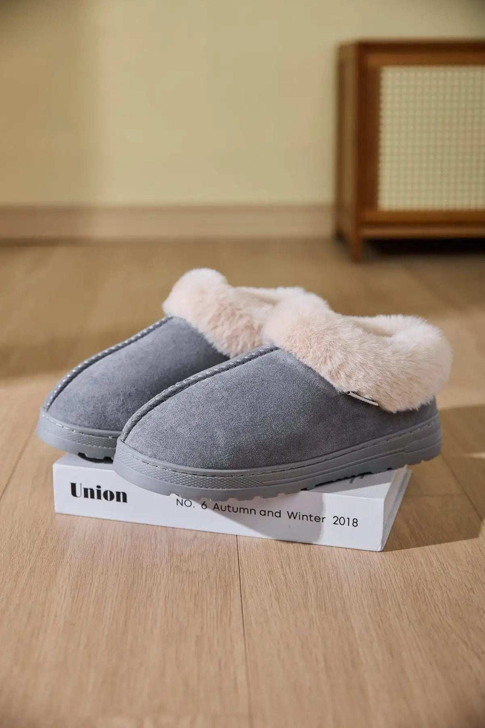 Faux Fur Round Toe Platform Slippers - Trendsi - Flyclothing LLC