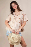 VERY J Flower Embroidered Woven Blouse - Trendsi - Flyclothing LLC