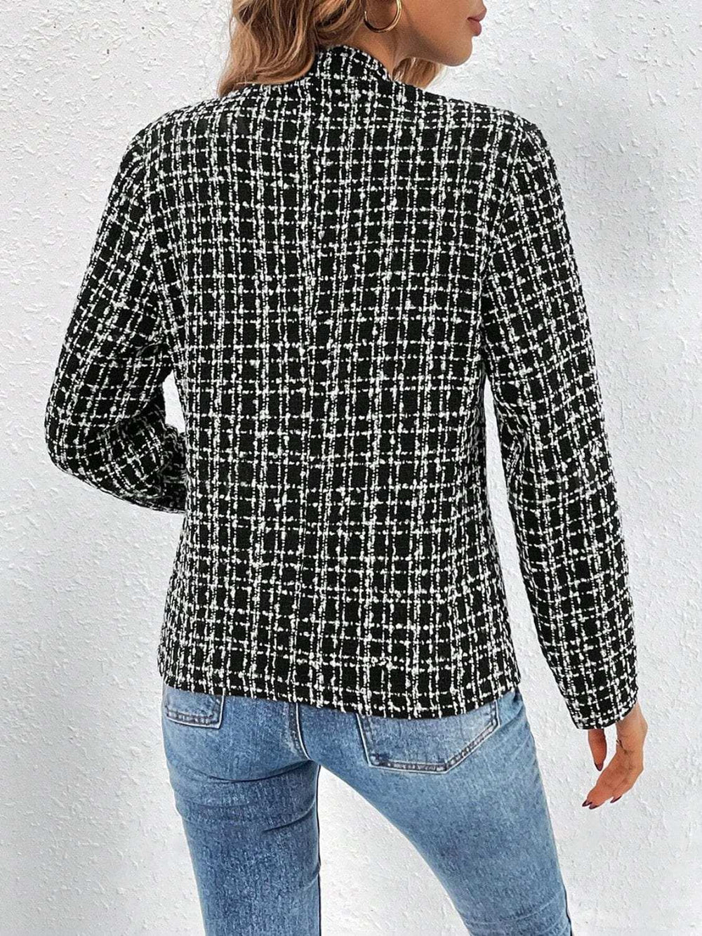 Plaid Open Front Long Sleeve Jacket - Trendsi - Flyclothing LLC