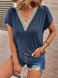 Full Size Lace Detail V-Neck Short Sleeve T-Shirt - Trendsi - Flyclothing LLC