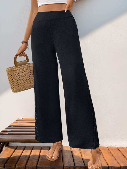 Lace Detail Wide Leg Pants - Trendsi - Flyclothing LLC