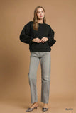 Umgee Round Neck Sweatshirt with Pleated Detail - Trendsi - Flyclothing LLC