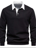 Men's Quarter Button Collared Neck Long Sleeve Polo - Trendsi - Flyclothing LLC