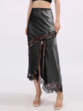 Lace Trim Asymmetrical Midi Skirt - Trendsi - Flyclothing LLC