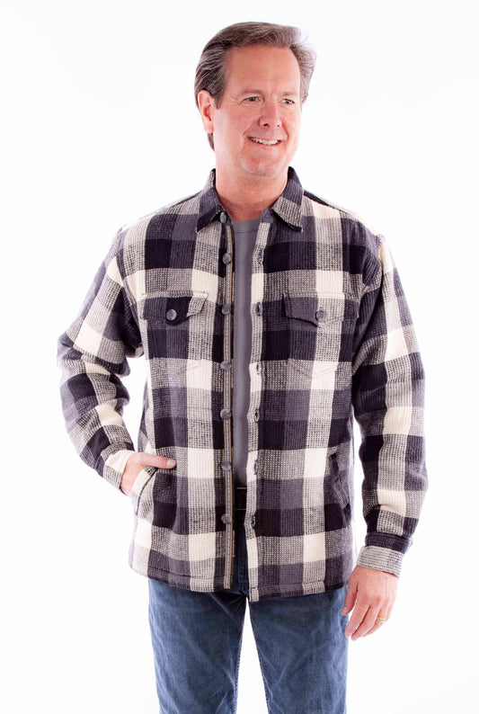Farthest point black cream basket weave check shirt-jacket - Scully Leather - Flyclothing LLC