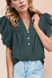 Frilled Notched Ruffled Cap Sleeve Blouse - Trendsi - Flyclothing LLC