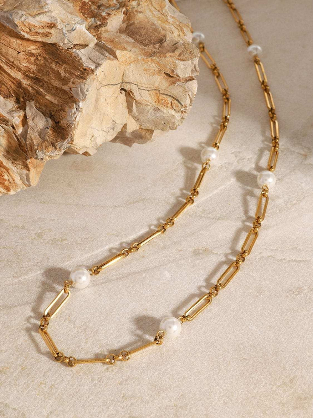 Stainless Steel Pearl Chain Necklace - Trendsi - Flyclothing LLC