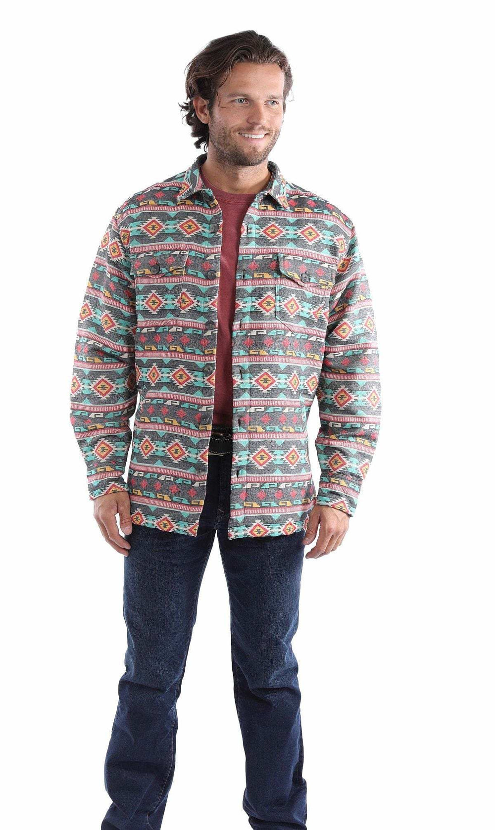 farthest point black-turquoise 100% cotton southwest shirt-jacket - Scully Leather - Flyclothing LLC