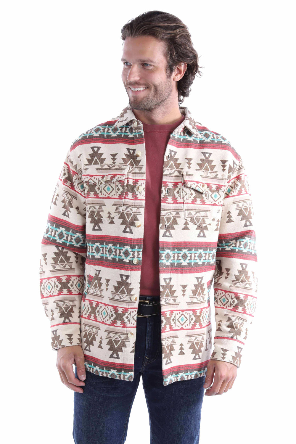 Farthest Point 100% cotton Natural Southwest shirt-jacket - Scully Leather - Flyclothing LLC