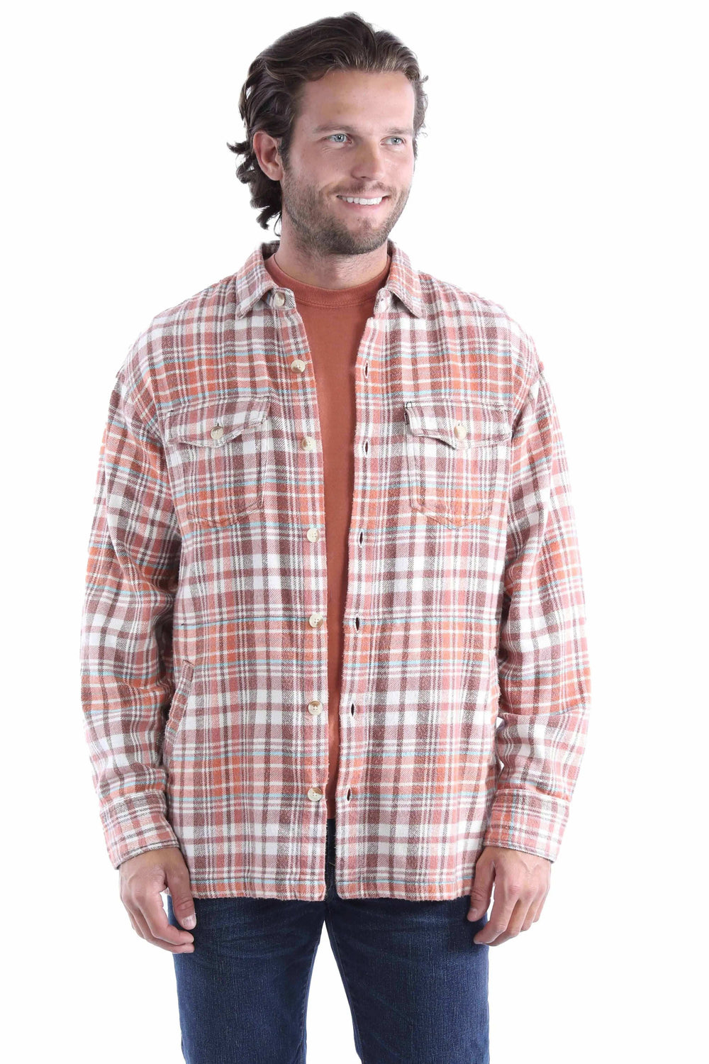 Farthest Point 100% cotton Rust Light weight flannel shirt-jacket - Scully Leather - Flyclothing LLC