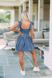Square Neck Tie Shoulder Denim Dress - Trendsi - Flyclothing LLC