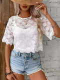 Flower Texture Round Neck Short Sleeve Top - Trendsi - Flyclothing LLC