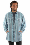 farthest point blue 100% cotton heavy jacquard stripe shirt-jacket - Scully Leather - Flyclothing LLC