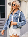Pearl Trim Long Sleeve Denim Jacket - Trendsi - Flyclothing LLC