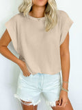 Textured Round Neck Cap Sleeve Blouse - Trendsi - Flyclothing LLC