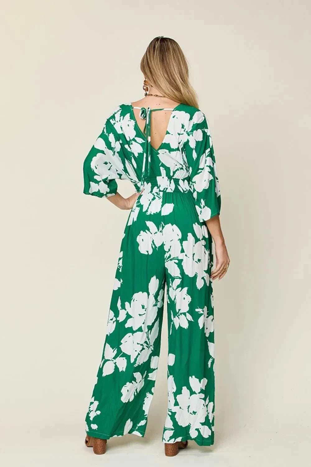 Double Take Full Size Printed Tie Back Wide Leg Jumpsuit - Trendsi - Flyclothing LLC