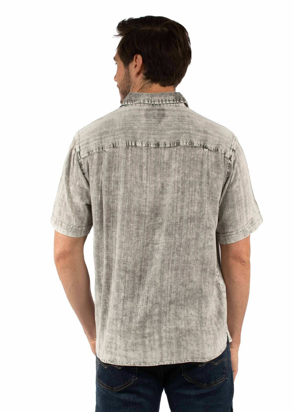 farthest point charcoal 100% cotton short sleeve textured shirt - Scully Leather - Flyclothing LLC