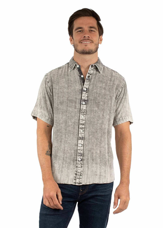 farthest point charcoal 100% cotton short sleeve textured shirt - Scully Leather - Flyclothing LLC