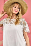BiBi Crochet Lace Yoke Detailed Wrinkled Dress - Trendsi - Flyclothing LLC