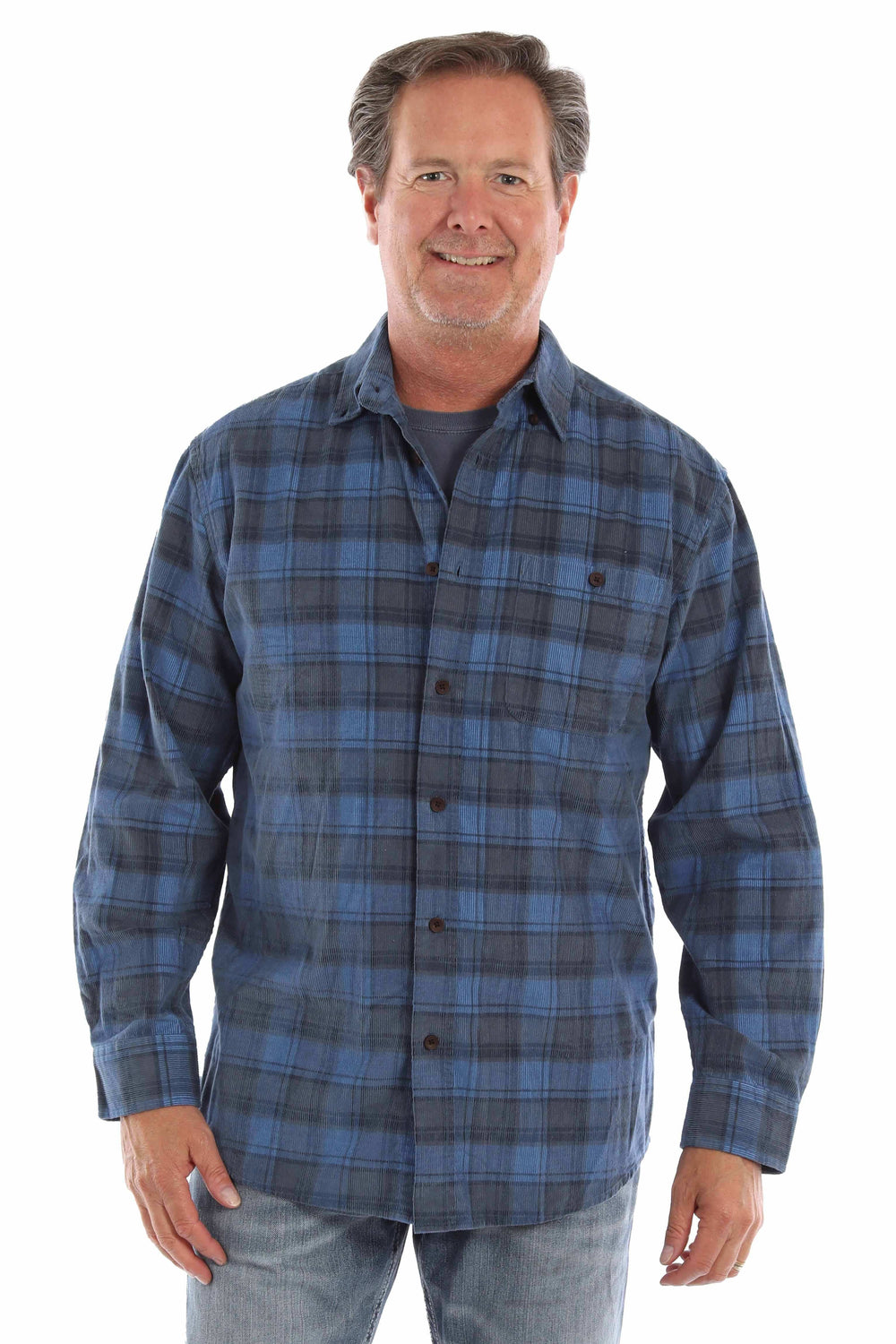 farthest point blue 100% cotton corduroy plaid shirt - Scully Leather - Flyclothing LLC