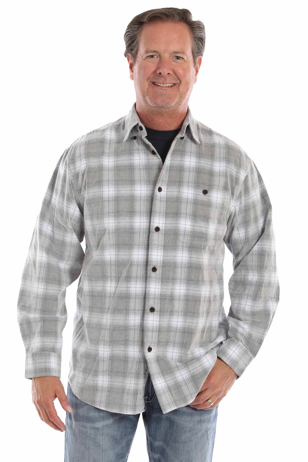 farthest point black-white 100% cotton corduroy plaid shirt - Scully Leather - Flyclothing LLC