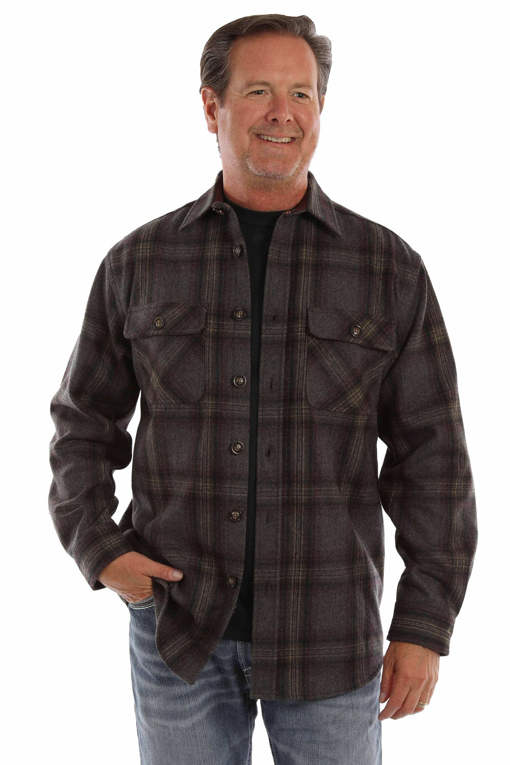 farthest point charcoal-burgundy 70% wool 30% rayon heavy weight wool blend flannel - Scully Leather - Flyclothing LLC