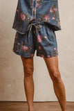 BiBi Floral Printed Denim Short Pants With Pocket - Trendsi - Flyclothing LLC