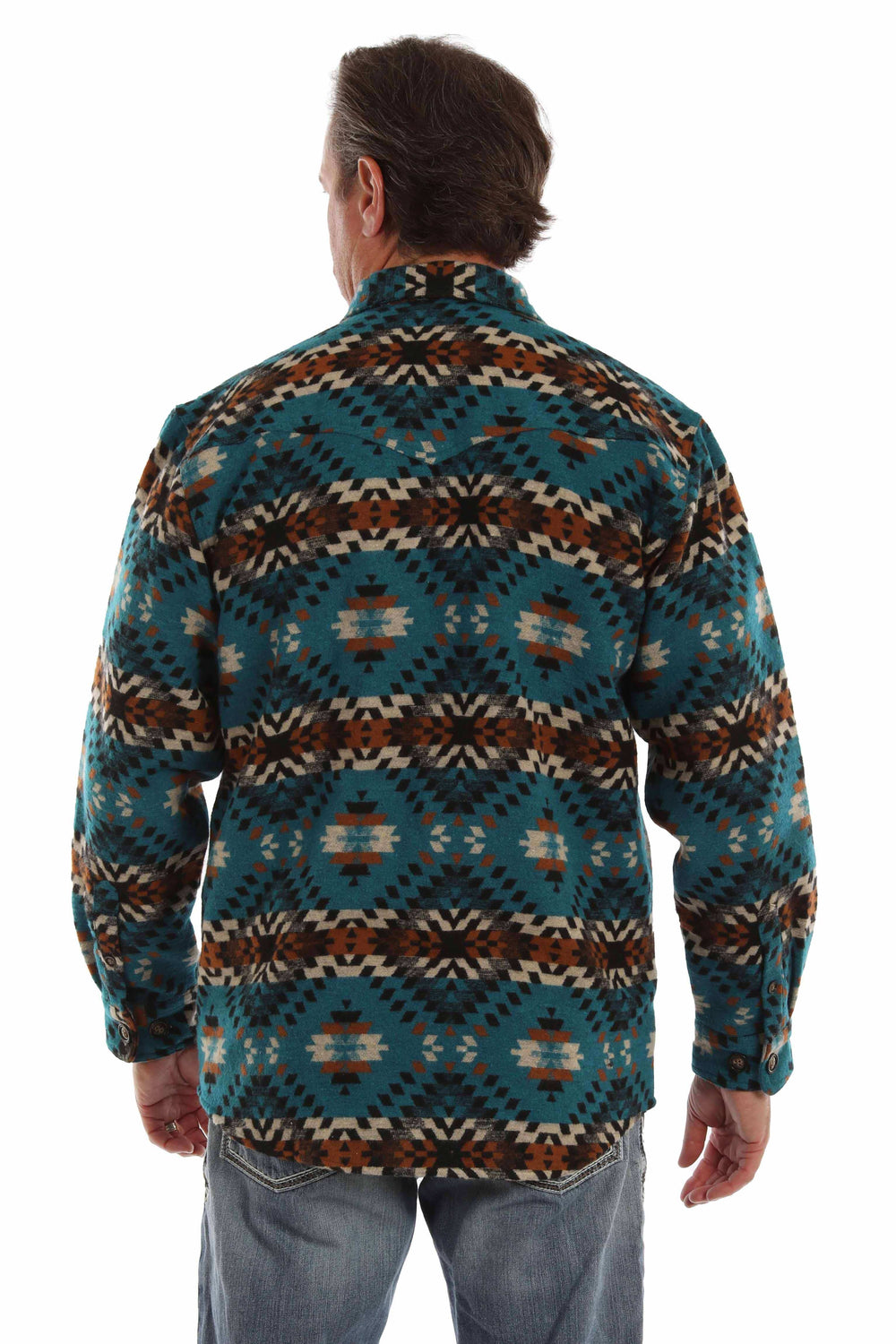 farthest point turquoise 50% wool 50% acrylic wool blend aztec shirt/jacket - Scully Leather - Flyclothing LLC