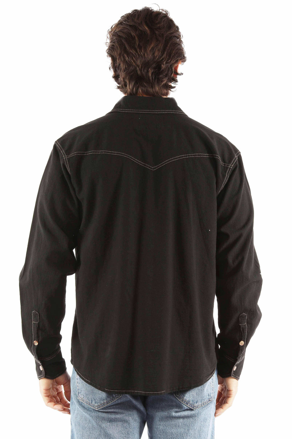 farthest point black 100% cotton l/s button front w/contrast stitch - Scully Leather - Flyclothing LLC