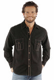 farthest point black 100% cotton l/s button front w/contrast stitch - Scully Leather - Flyclothing LLC