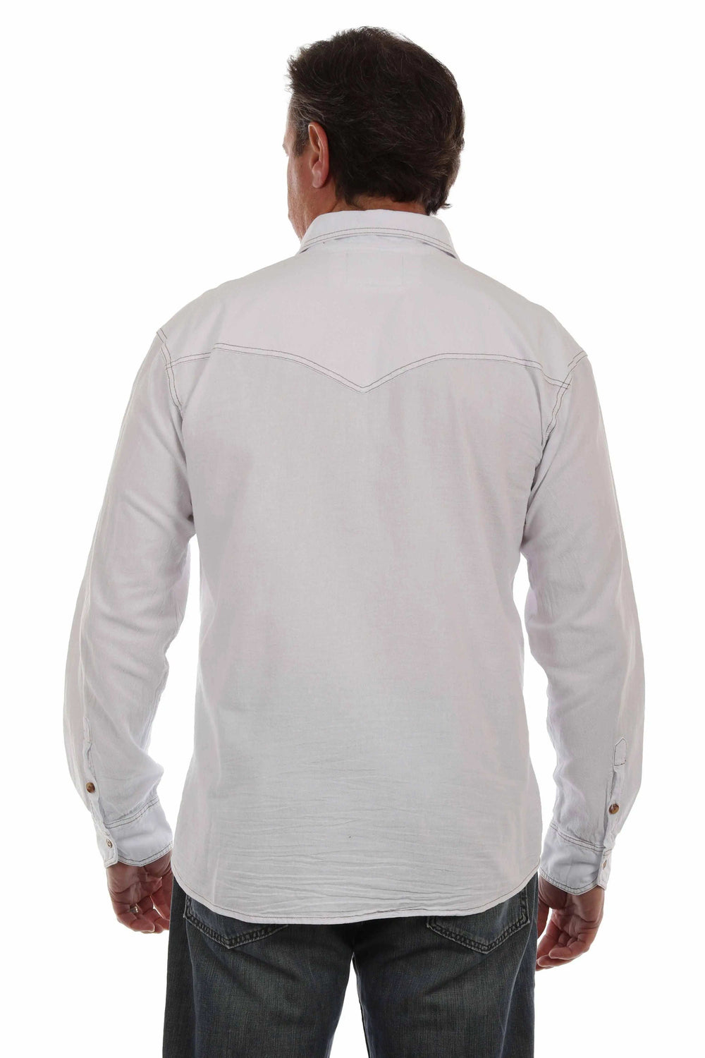 farthest point white 100% cotton l/s button front w/contrast stitch - Scully Leather - Flyclothing LLC