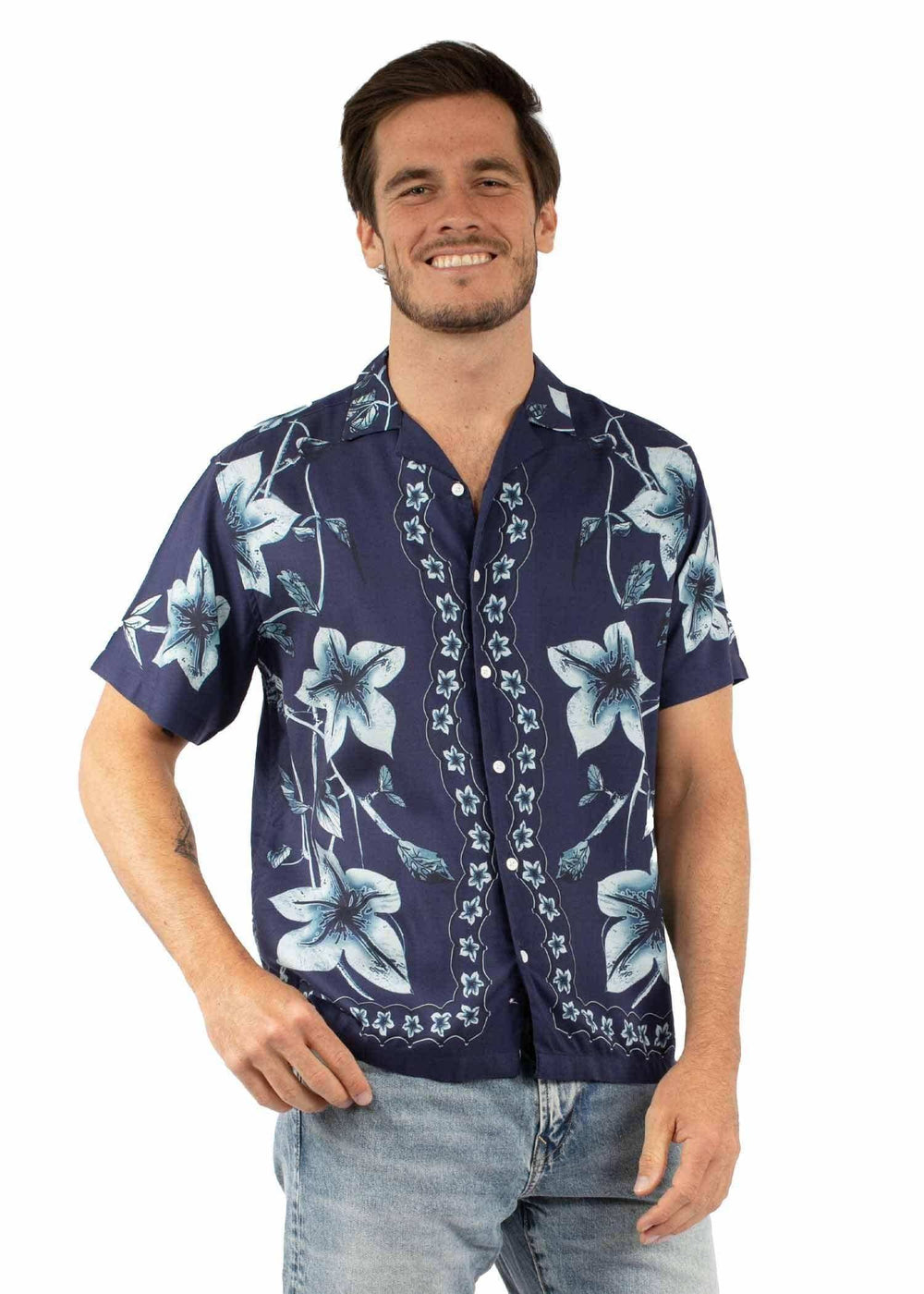 farthest point navy 100% viscose s/s hawaiin orchid shirt - Scully Leather - Flyclothing LLC