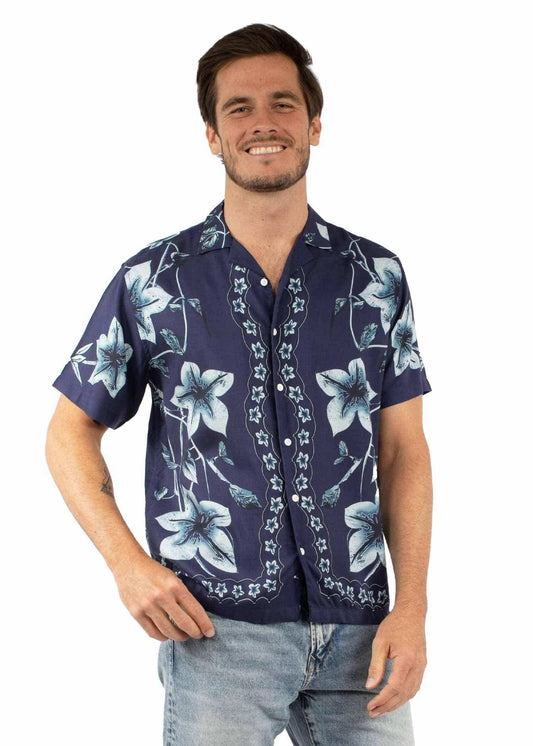 farthest point navy 100% viscose s/s hawaiin orchid shirt - Scully Leather - Flyclothing LLC