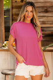 Exposed Seam Round Neck Short Sleeve T-Shirt - Trendsi - Flyclothing LLC