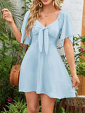 Smocked Back Knotted Flutter Sleeve Dress - Trendsi - Flyclothing LLC