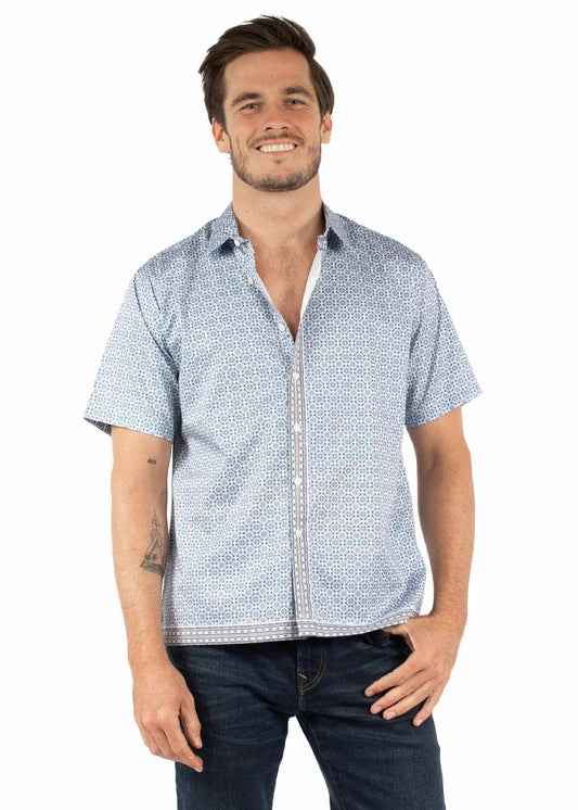 farthest point blue 100% cotton men's short sleeve shirt - Scully Leather - Flyclothing LLC