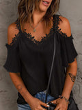 Lace Detail V-Neck Half Sleeve Blouse - Trendsi - Flyclothing LLC